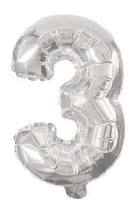 Folijas balons "Cipars 3", 85 cm, sudraba krāsā