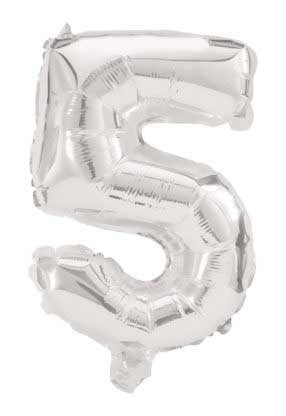Folijas balons "Cipars 5", 85 cm, sudraba krāsā