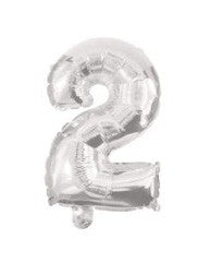 Folijas balons "Cipars 2", 10 cm, sudraba krāsā