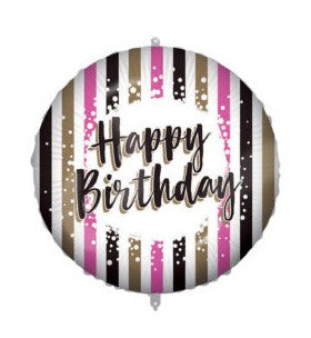 Daudz laimes dzimšanas dienā, folijas balons, 46 cm, rozā zelta svītras