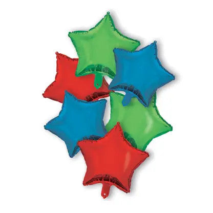 Krāsaini sarkani, zili, zaļi, zvaigžņu krāsas folijas baloni, 6 gab. komplekts, 46 cm