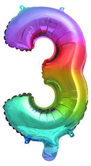 Folijas balons "Cipars 3", 32 cm, daudzkrāsains, metālisks, mini, skaitlis 3