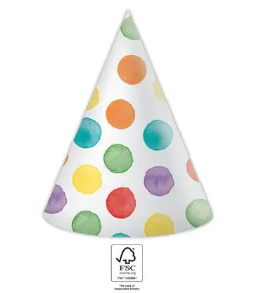 Colour Dots ballīšu cepures, trīsstūrveida, 6 gab. FSC