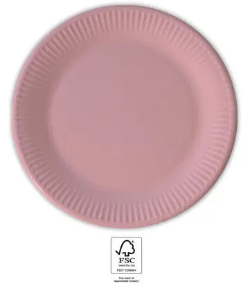 Krāsaini vienkrāsaini rozā papīra šķīvji, 8 gab., 23 cm, FSC