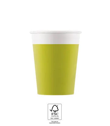 Krāsa Vienkrāsains Gaiši Zaļš, Zaļas papīra krūzītes 8 gab. 200 ml FSC