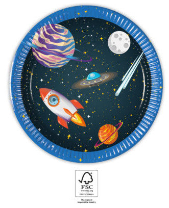 Kosmosa raķetes kosmosa papīra šķīvji, 8 gab. iepakojumā, 20 cm, FSC