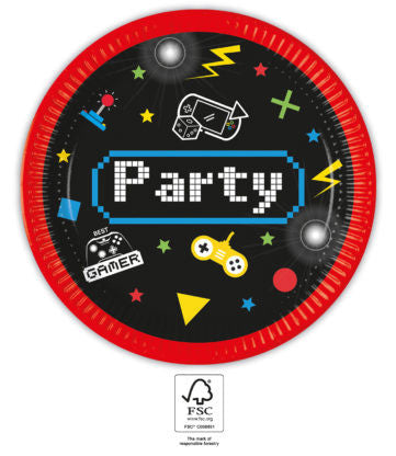 Gamer Gaming Party papīra šķīvji 8 gab. 23 cm FSC