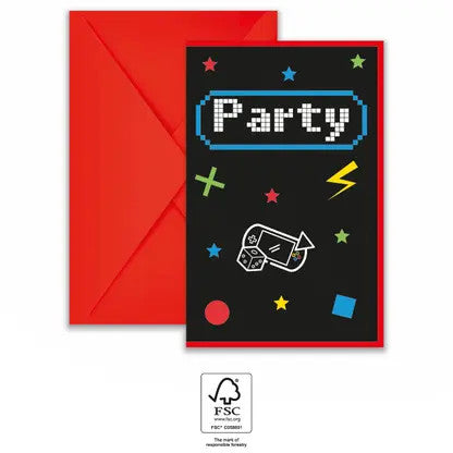 Gamer Gaming Party ballītes ielūgumi 6 gab. FSC