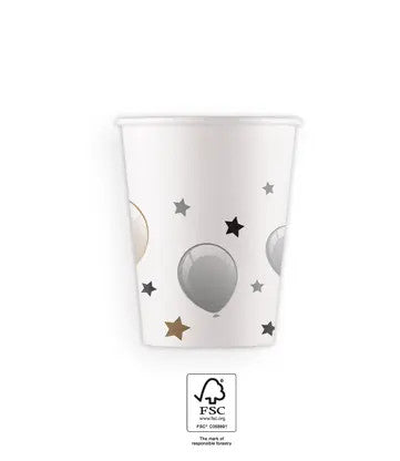Papīra krūzītes "Happy Birthday Milestone" 8 gab. 200 ml FSC