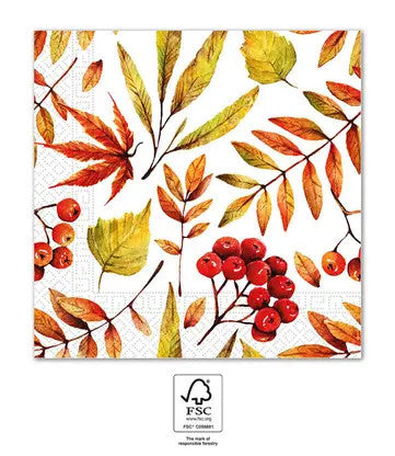 Salvetes ar ziedu un nokritušajām lapām, 20 gab., 33x33 cm, FSC