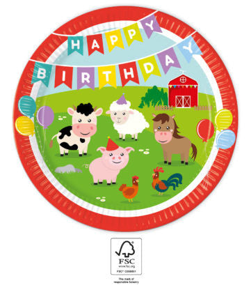 Papīra šķīvji "Farm Party" 8 gab. 23 cm FSC