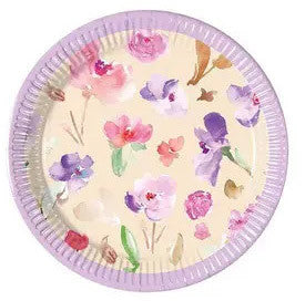 Ziedu akvareļu papīra šķīvji 8 gab. 20 cm