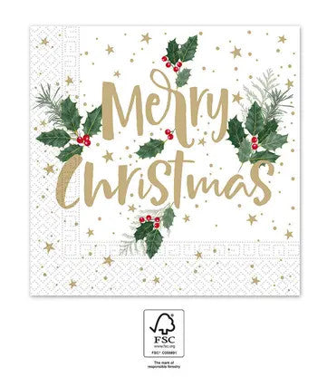 Ziemassvētku Holly Merry i salvetes 20 gab. 33x33 cm FSC
