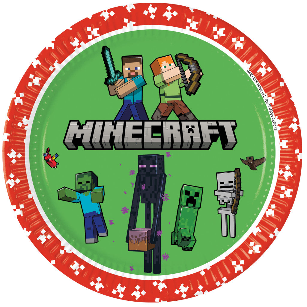 Minecraft zaļi papīra šķīvji 8 gab. 23 cm FSC