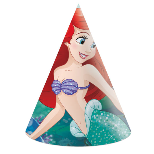 Disney Princess Ariel ziņkārīgās ballītes cepures, trīsstūrveida, 6 gab. FSC