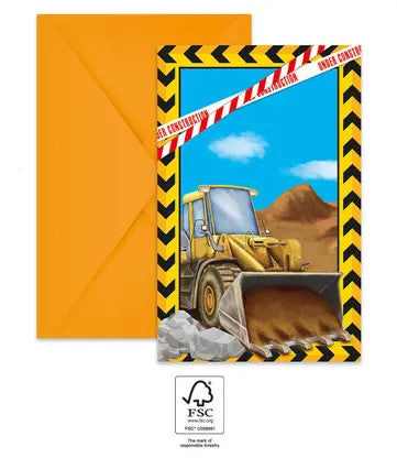 Construction Grabber ballītes ielūgumi 6 gab. FSC