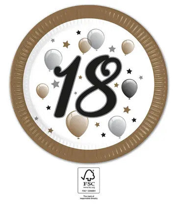 Daudz laimes dzimšanas dienā Milestone Daudz laimes dzimšanas dienā 18 papīra šķīvji 8 gab. 23 cm FSC