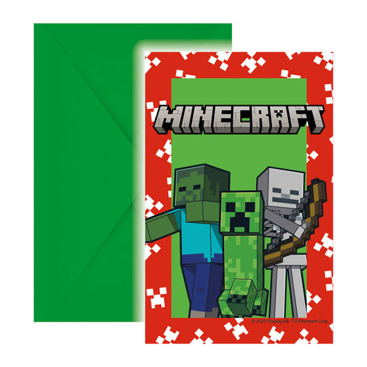 Minecraft Zaļā ballītes ielūgums 6 gab. FSC