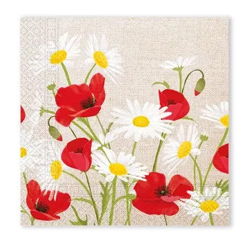 Salvetes ar ziedu un margrietiņu uzrakstu "Magones" 20 gab., 33x33 cm FSC