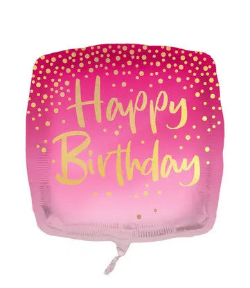 Daudz laimes dzimšanas dienā kvadrātveida rozā folijas balons 46 cm