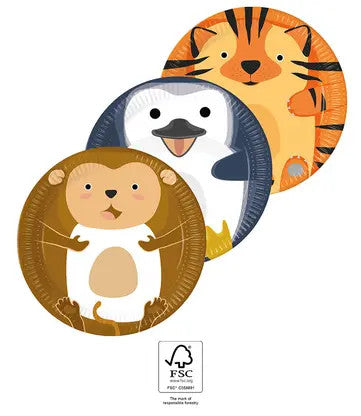 Dzīvnieku zoodārza papīra šķīvji 8 gab. 23 cm FSC