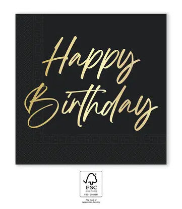Elegantas dzimšanas dienas salvetes ar uzrakstu "Happy Birthday", 20 gab., 33x33 cm, FSC