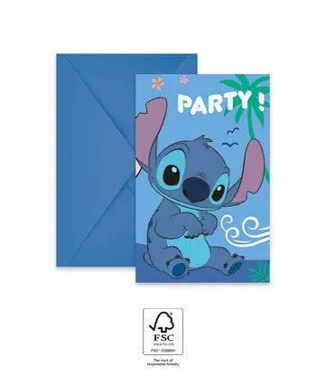 Disney Lilo un Stitch eņģeļu ballītes ielūgumi 6 gab. FSC