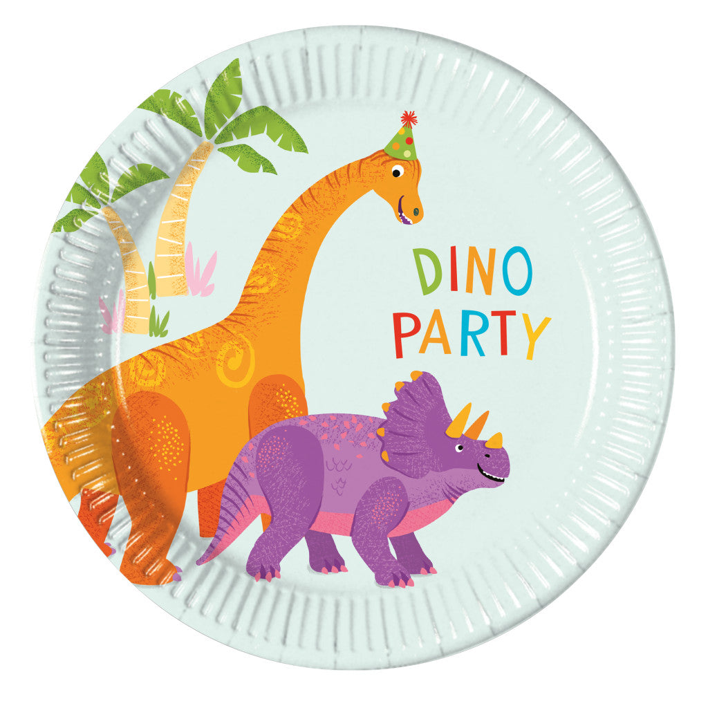 Dinozauru ballītes papīra šķīvji 8 gab. 20 cm FSC