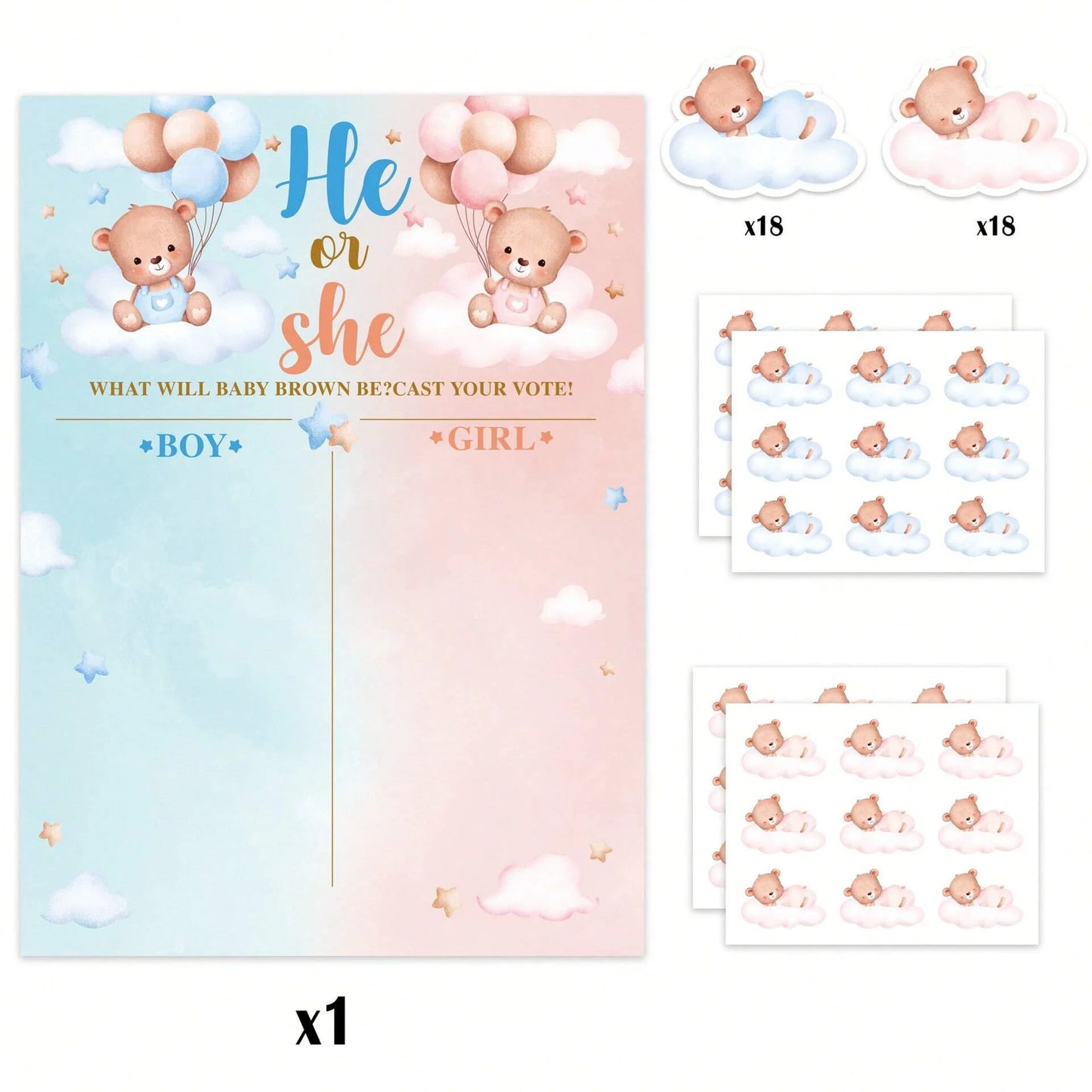 Dzimuma atklāšanas plakāta komplekts, gender reveal balsošanas plakāts