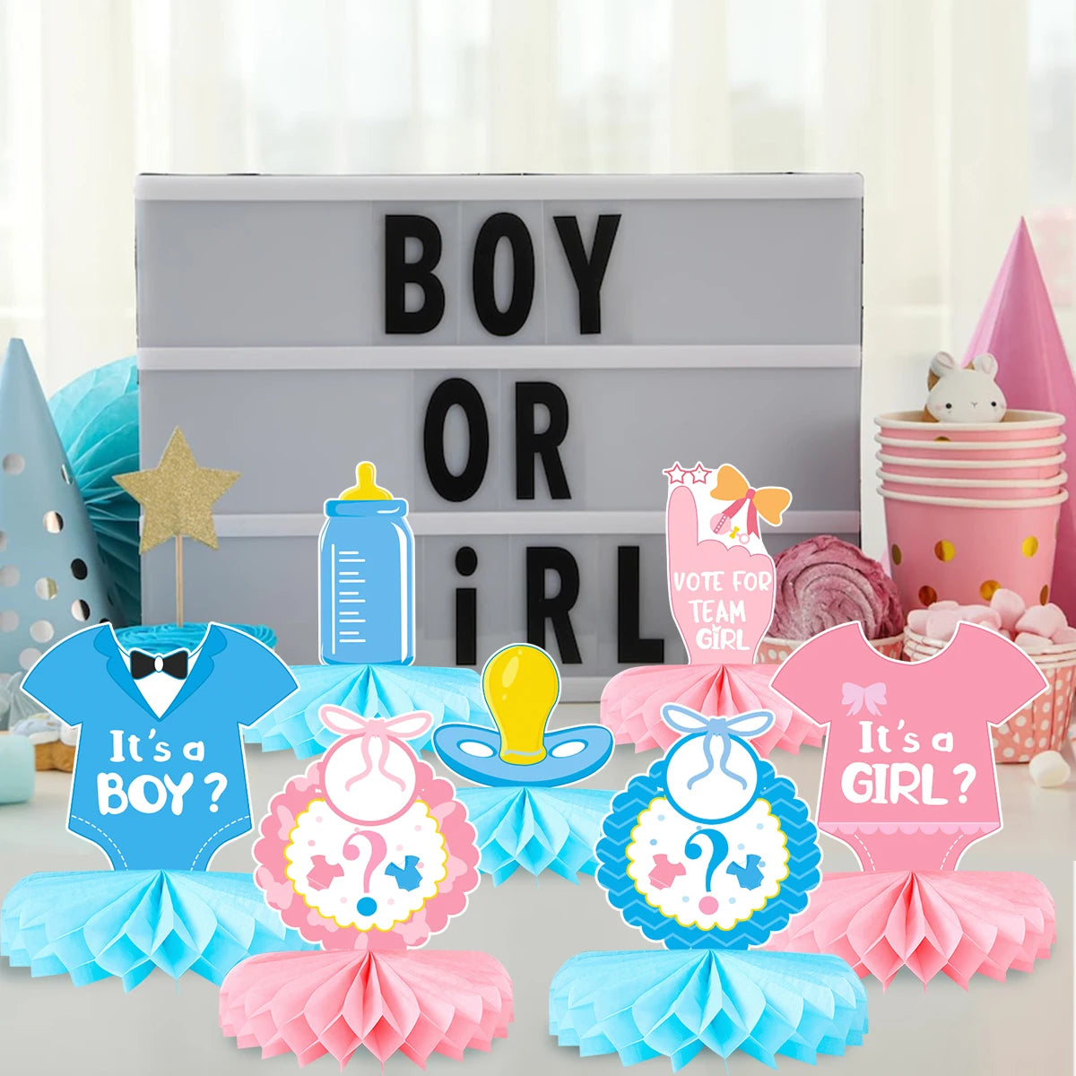 Dzimuma atklāšanas ballītes piederumi galdam