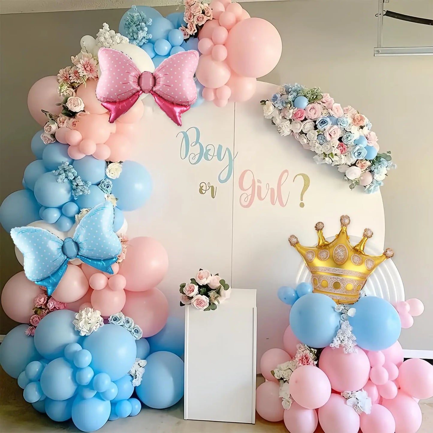 Balonu arkas komplekts 139 gab. dzimuma atklāšanas ballītei (Gender reveal party)