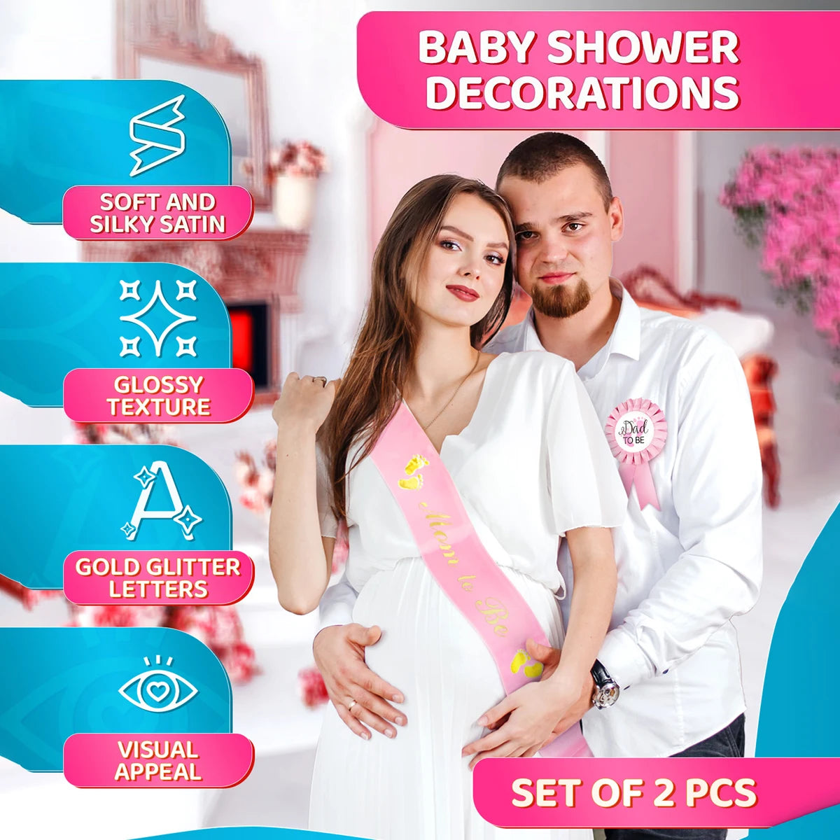 Plecu siksniņu komplekts mammai, topošajam tētim, mazuļa sagaidīšanas ballītei, dzimuma atklāšanas ballītei