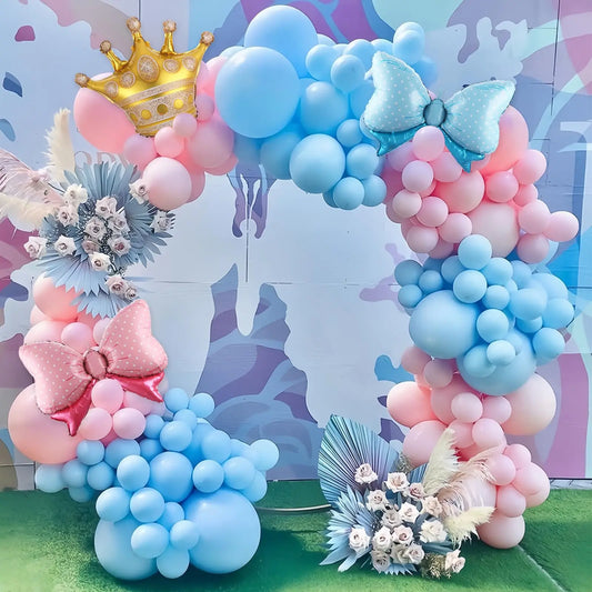 Balonu arkas komplekts 139 gab. dzimuma atklāšanas ballītei (Gender reveal party)