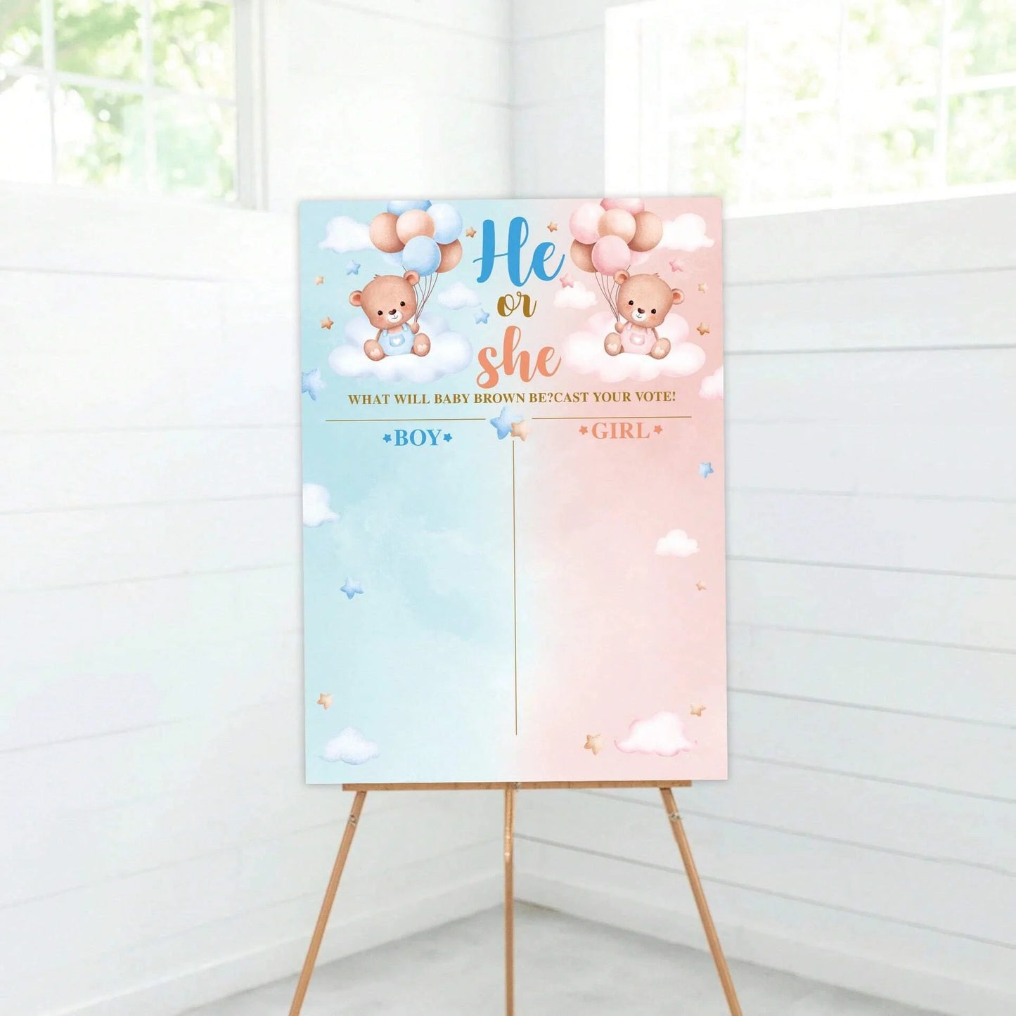 Dzimuma atklāšanas plakāta komplekts, gender reveal balsošanas plakāts