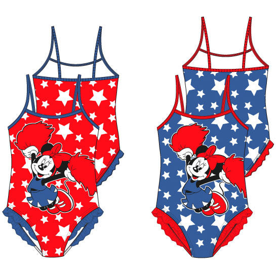 Disney Minnie karsējmeiteņu bērnu peldkostīms, peldēšanai 3-8 gadi