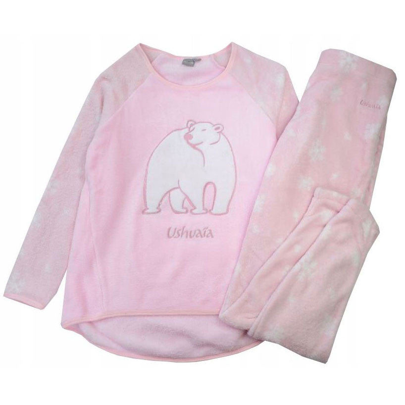 Ushuaia Pink Fluffy Polar Bear sieviešu garā pidžama ar plīša efektu S-XXL