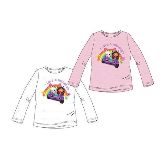 Gabby's Dollhouse Rainbow bērnu krekls ar garām piedurknēm, topiņš 3-8 gadi