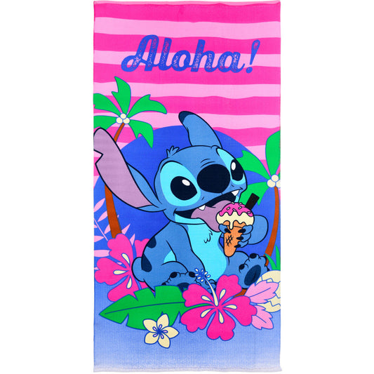 Disney Lilo un Stitch Aloha vannas dvielis, pludmales dvielis 70x140cm (ātri žūstošs)