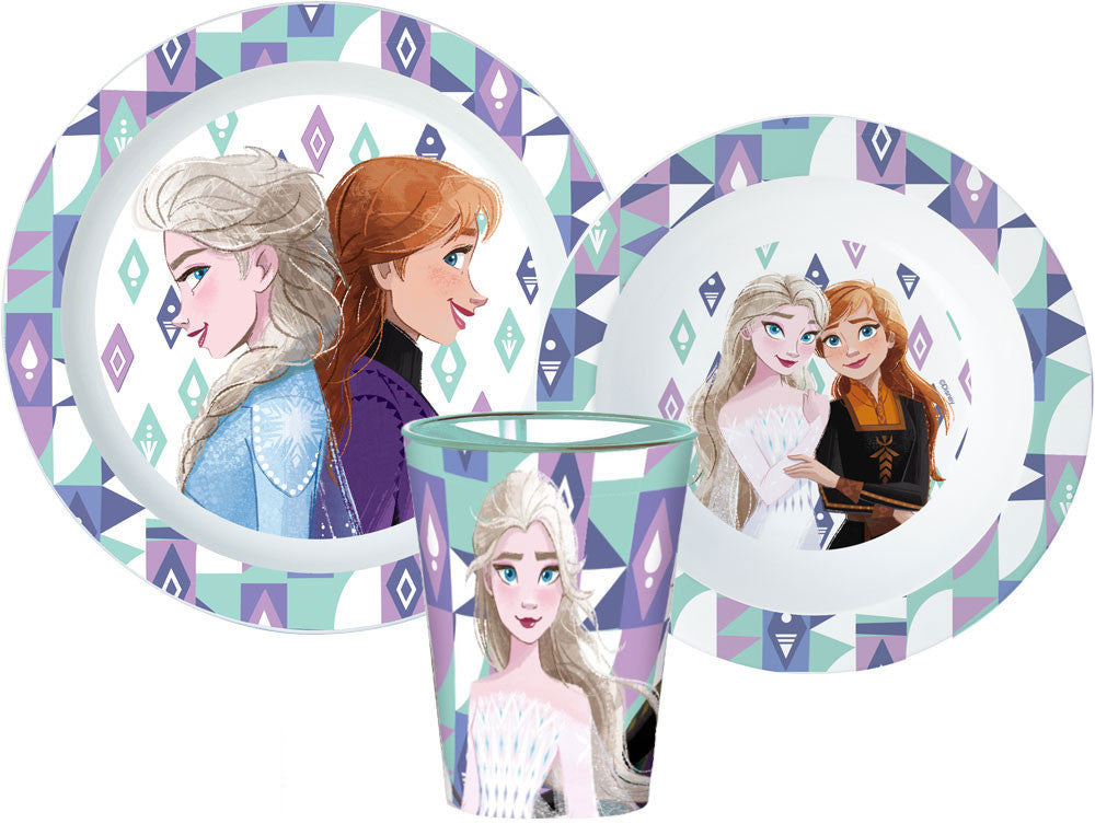 Disney Frozen Ice Magic vakariņu komplekts, mikroplastmasas komplekts ar 260 ml stikla trauku