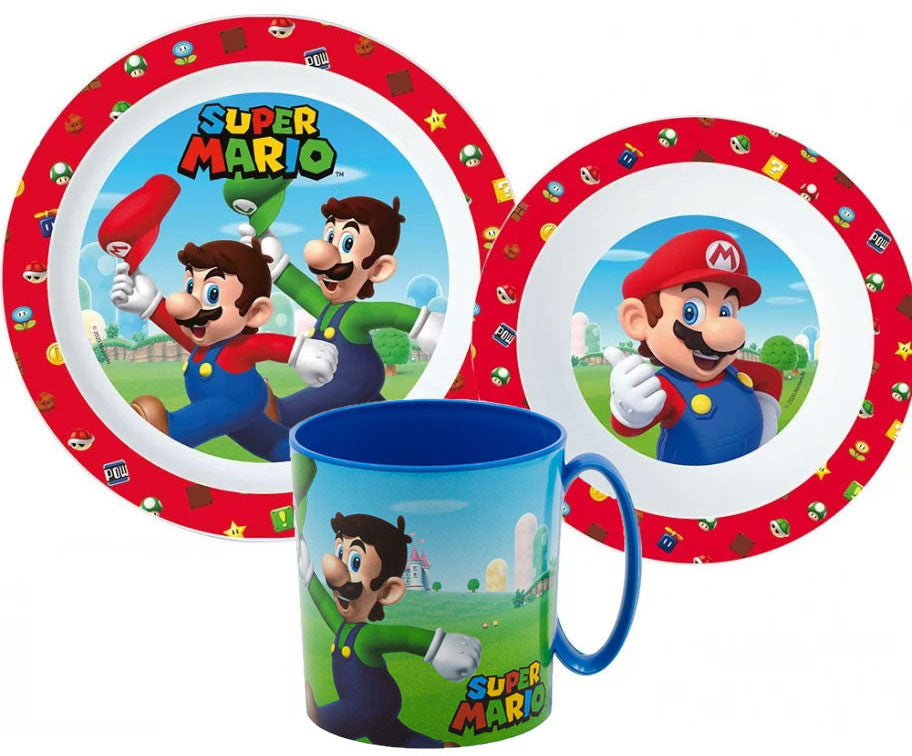 Super Mario galda piederumu komplekts, mikroplastmasas komplekts ar 350 ml krūzi