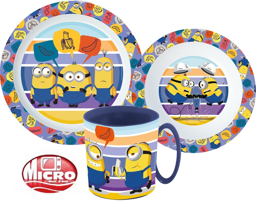 Minionu vakariņu servīze, mikroplastmasas komplekts ar krūzi 350 ml