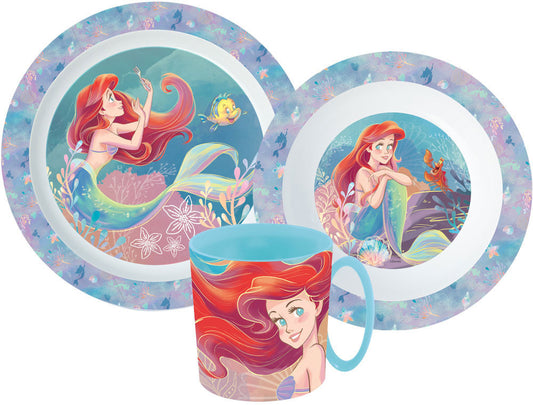 Disney princeses Arielas vakariņu servīze, mikroplastmasas komplekts ar 350 ml krūzi