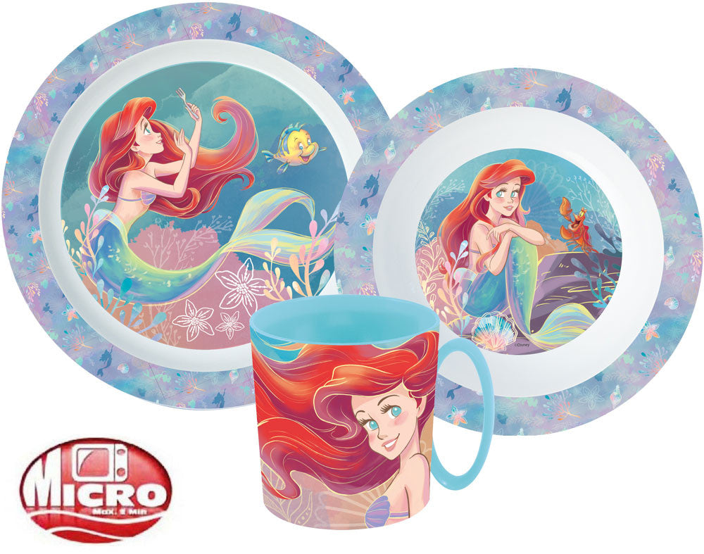 Disney princeses Arielas vakariņu servīze, mikroplastmasas komplekts ar 350 ml krūzi