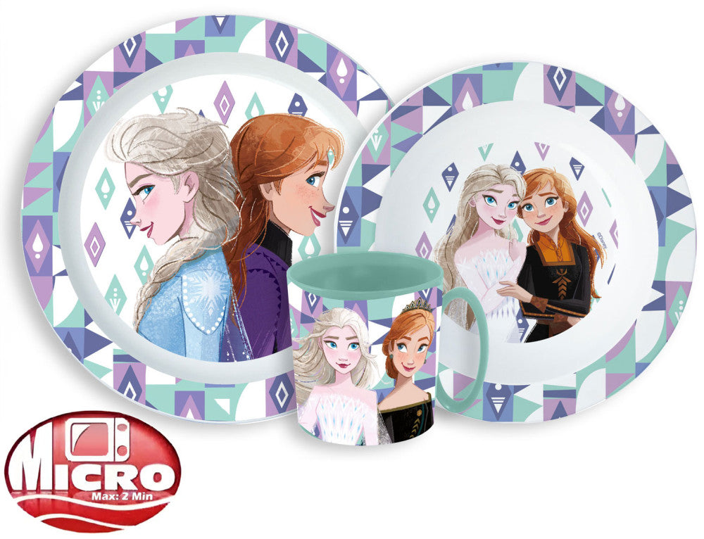 Disney Frozen Ice Magic vakariņu komplekts, plastmasas komplekts mikroviļņu krāsnij ar 350 ml krūzi