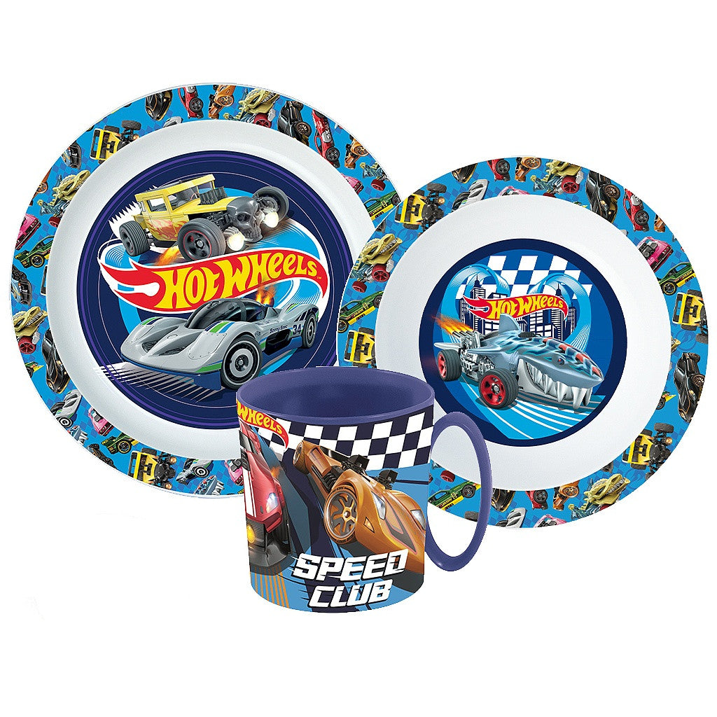 Hot Wheels Blue Fire vakariņu komplekts, mikroplastmasas komplekts ar krūzi 350 ml