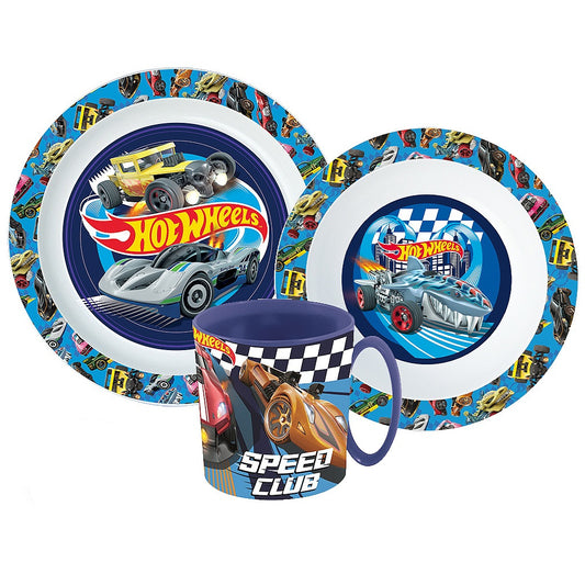 Hot Wheels Blue Fire vakariņu komplekts, mikroplastmasas komplekts ar krūzi 350 ml