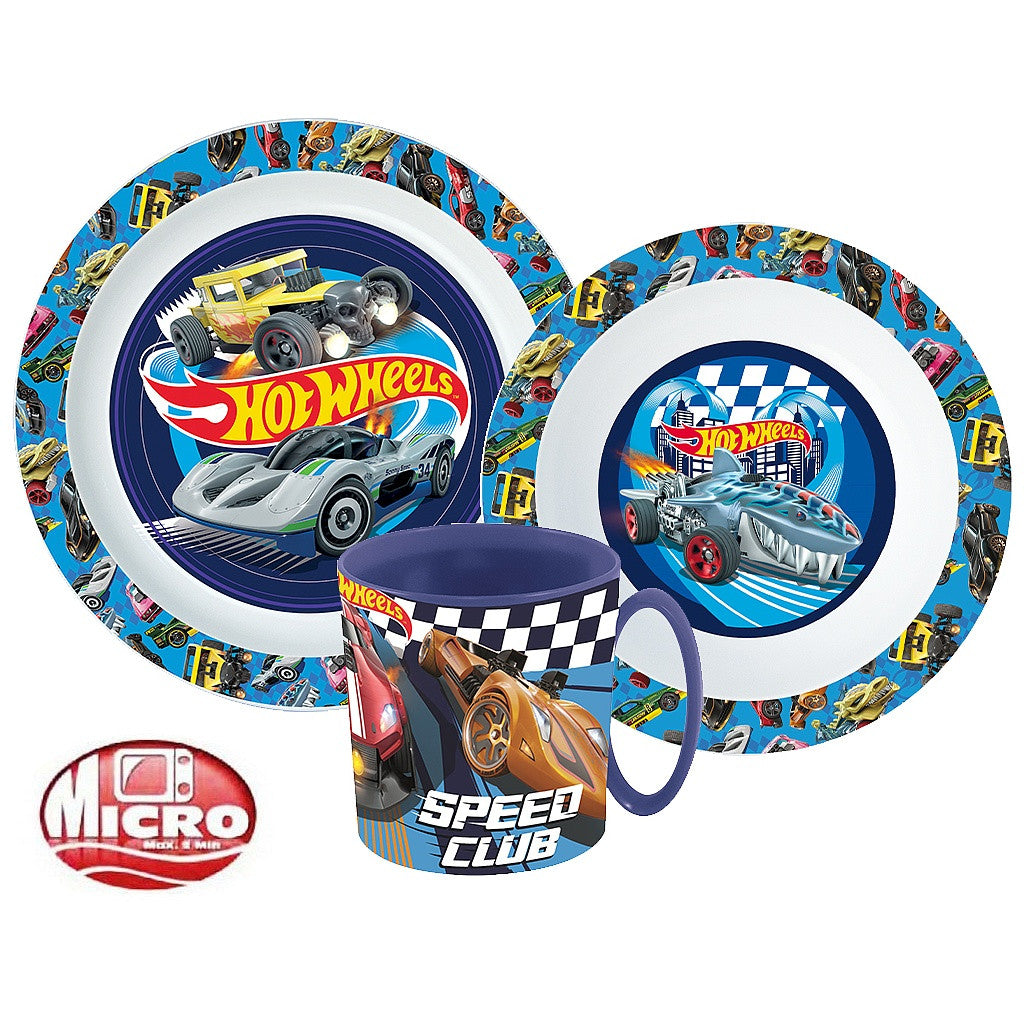 Hot Wheels Blue Fire vakariņu komplekts, mikroplastmasas komplekts ar krūzi 350 ml