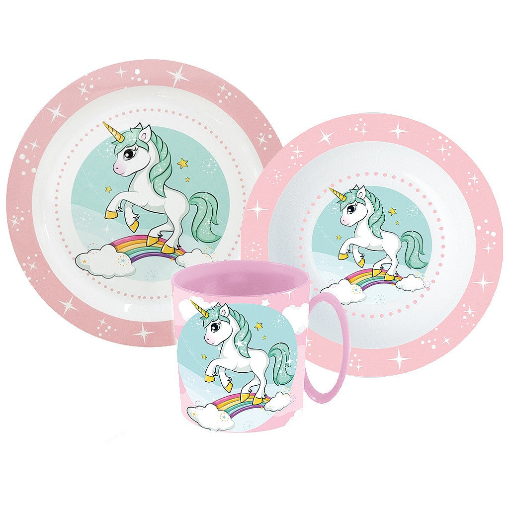Unicorn Range galda piederumu komplekts, mikroplastmasas komplekts ar krūzi 350 ml