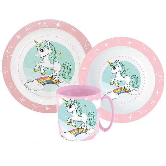 Unicorn Range galda piederumu komplekts, mikroplastmasas komplekts ar krūzi 350 ml