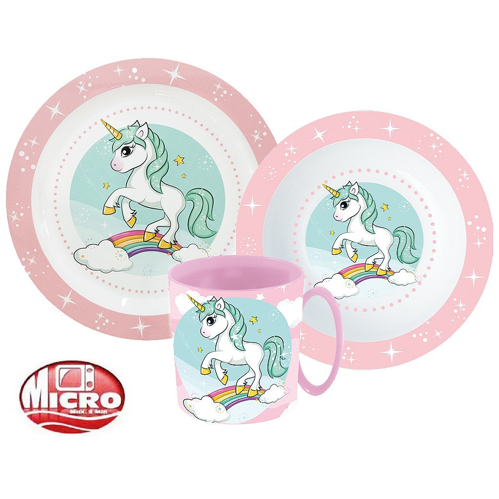 Unicorn Range galda piederumu komplekts, mikroplastmasas komplekts ar krūzi 350 ml